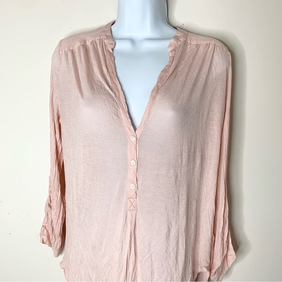 Aritzia Babaton Women's Top Julien Blouse V-neck 3/4 length sleeve Pink Size XS - Picture 7 of 15